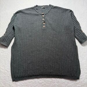 Free‎ People Ribbed Oversized Gray Top Size XS Bohemian Cozy Button Accent